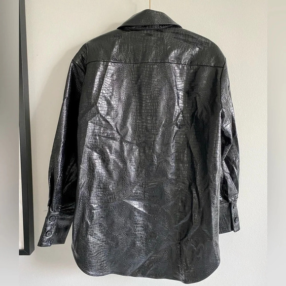 Black Zara Faux Leather Crocodile-Effect Oversized Shirt Jacket  Size Small - Picture 3 of 10